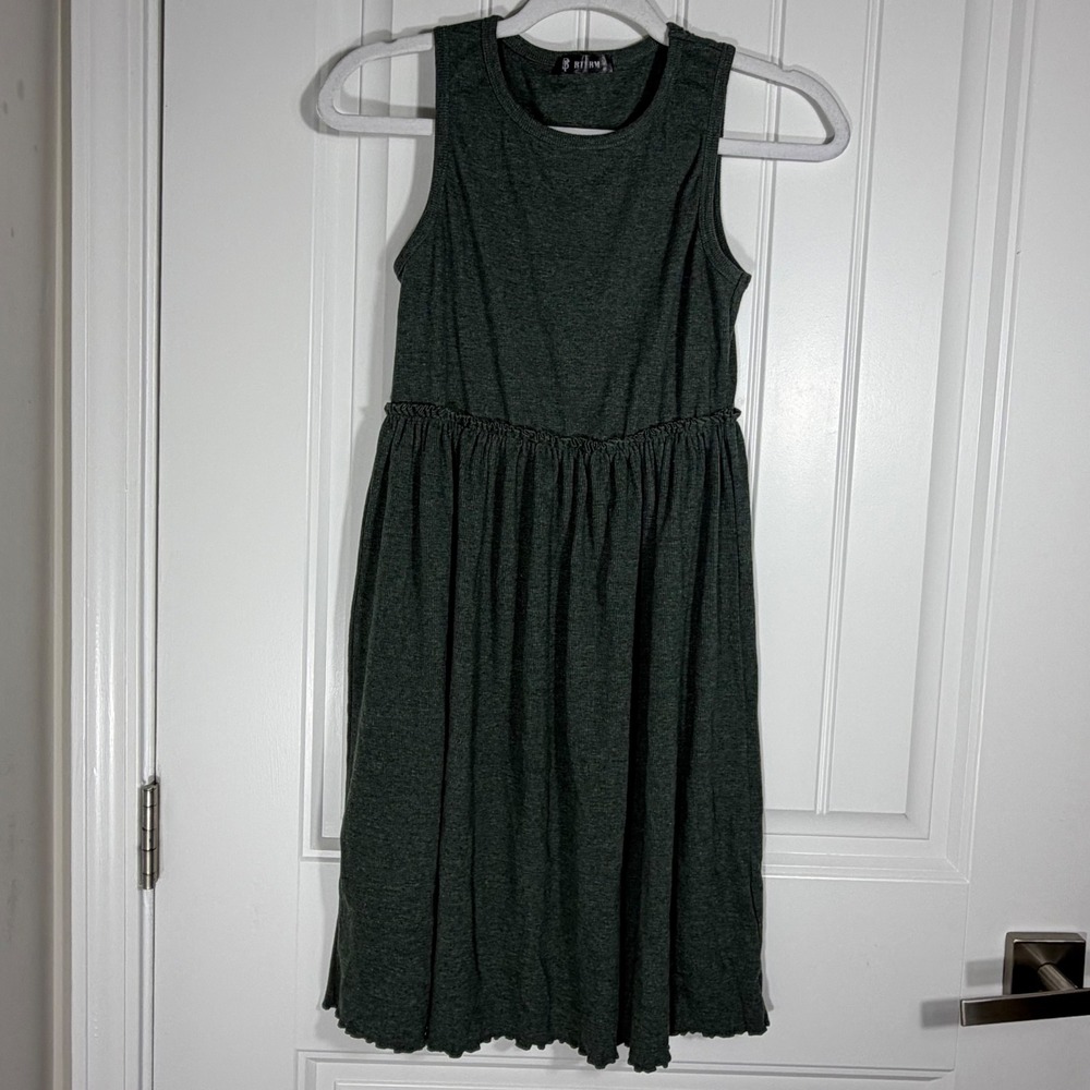 BTFBM Womens Ribbed Sleeveless Ruffle Waist Babydoll Dress Dark Green Medium